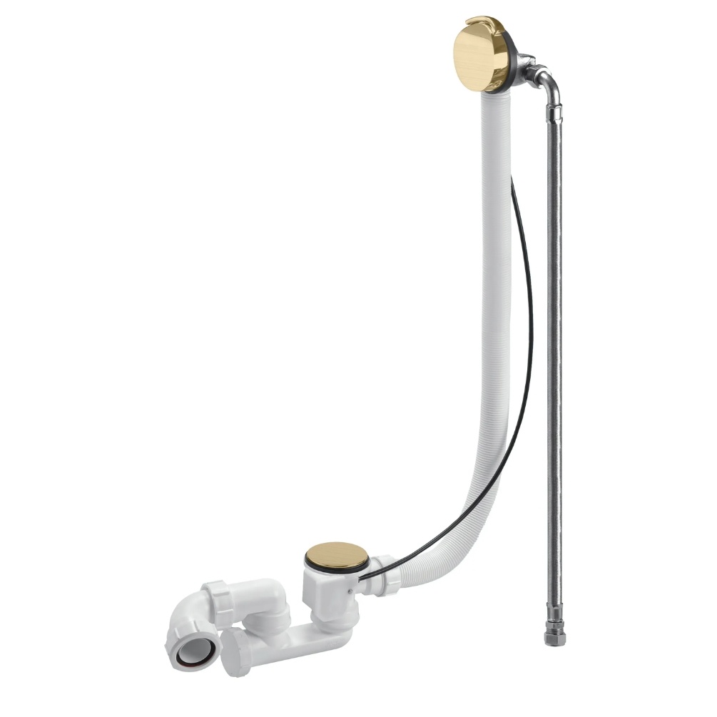 BC Designs Brushed Gold Overflow Bath Filler & Waste with Trap Cut Out